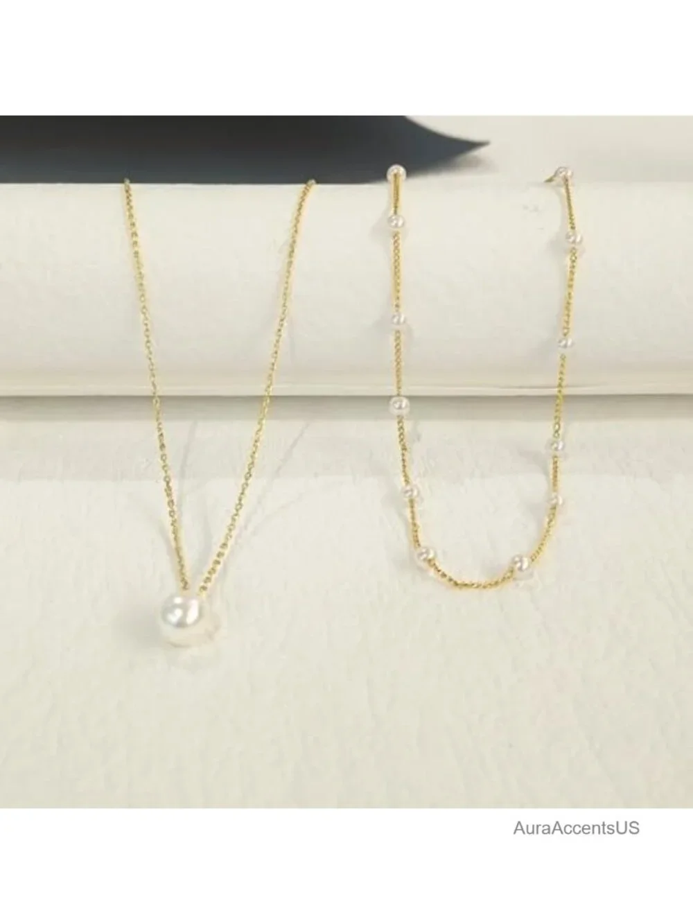14K Gold Plated Pearl Necklace Set Trendy Dainty Pendant Choker Handmade